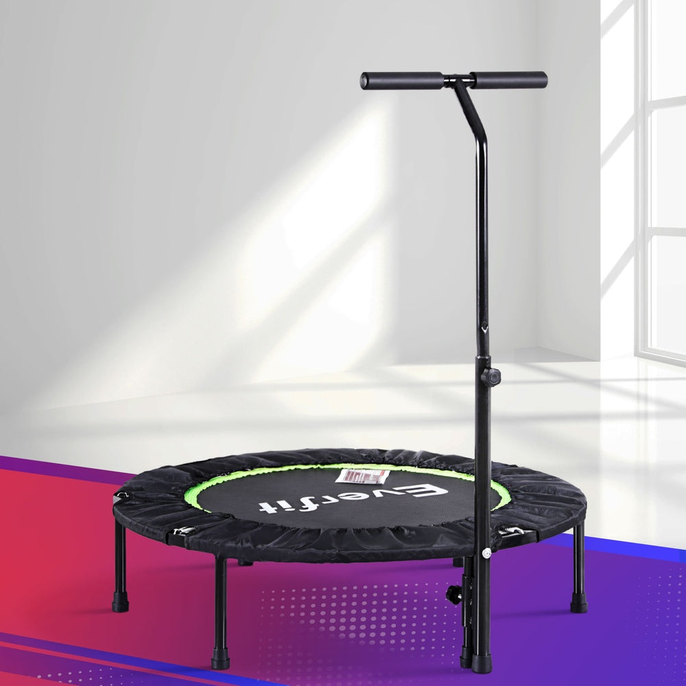 Everfit 40" Foldable Fitness Trampoline Rebounder Green/Black with Handrail