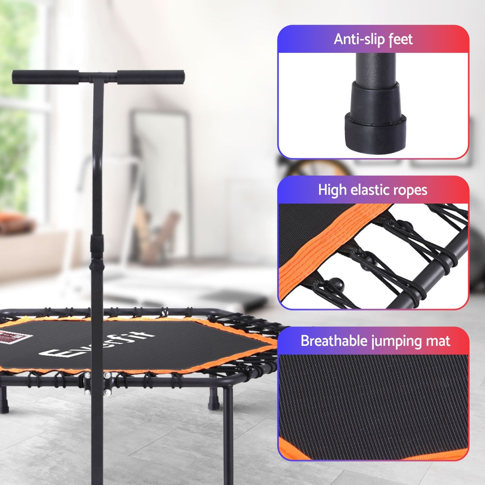 Everfit 51-Inch Hexagon Fitness Trampoline Rebounder Adjustable Handrail Orange