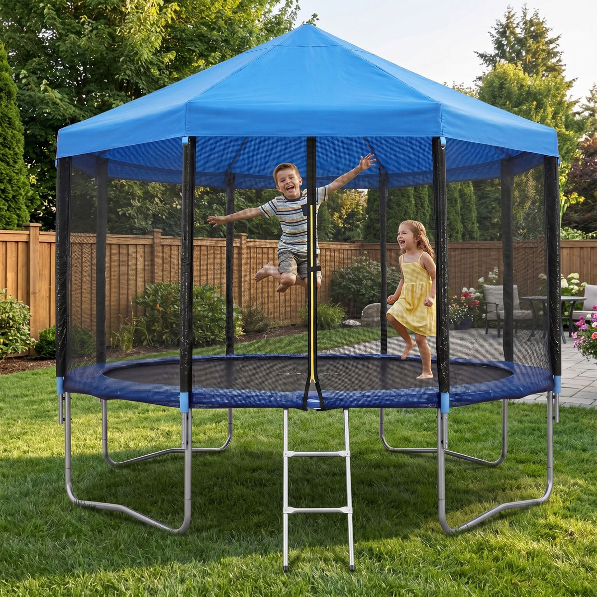 Everfit 12FT Kids Trampoline with Blue Tent Cover and Ladder
