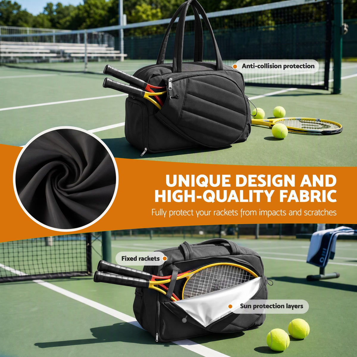 Everfit Tennis Tote Bag Gym Bag Sports Duffle Bags Holds 2 Rackets Black