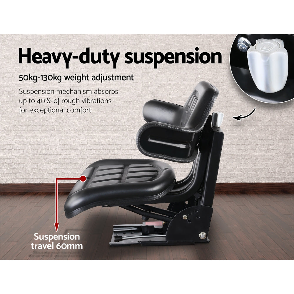 Giantz Universal Tractor Seat Adjustable PU Leather Black