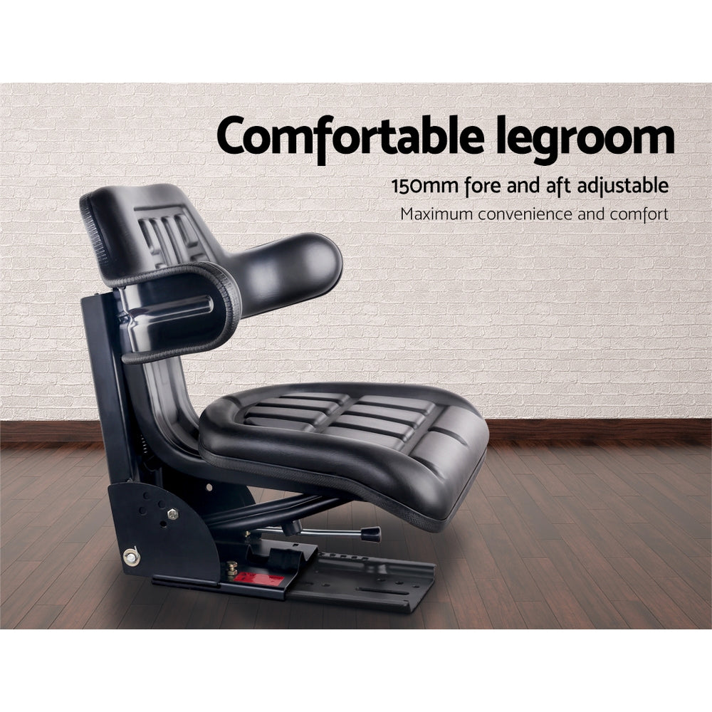 Giantz Universal Tractor Seat Adjustable PU Leather Black