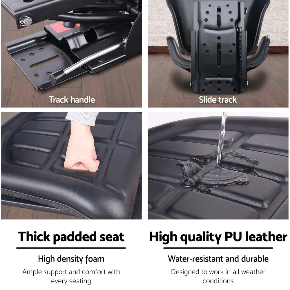 Giantz Universal Tractor Seat Adjustable PU Leather Black