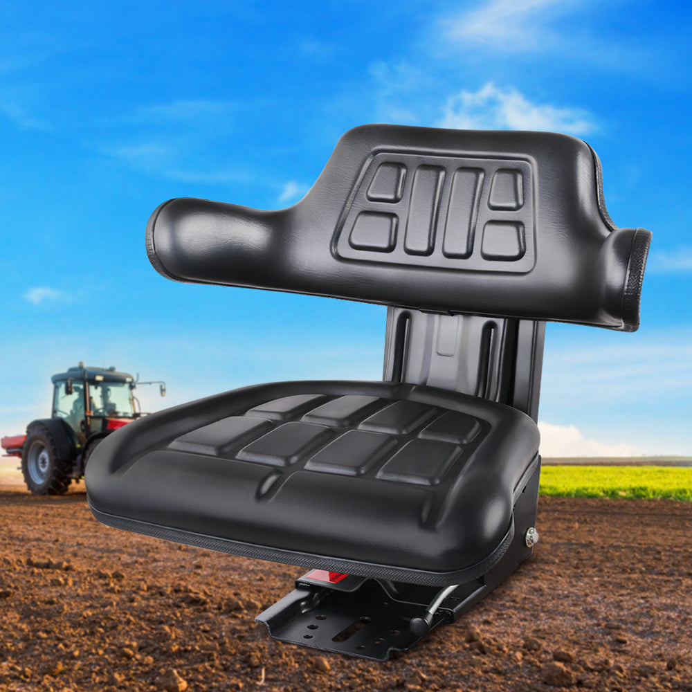 Giantz Universal Tractor Seat Adjustable PU Leather Black