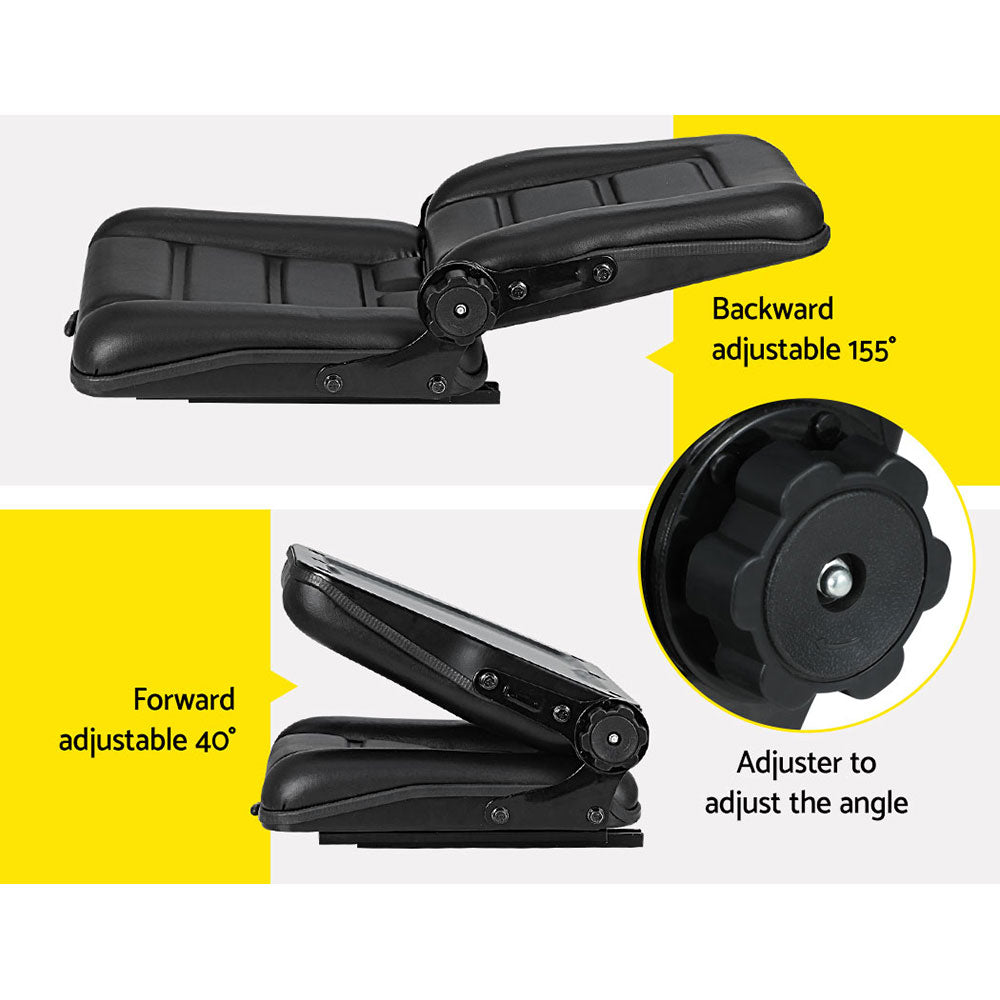 Giantz Universal Adjustable Tractor Seat Black PU Leather