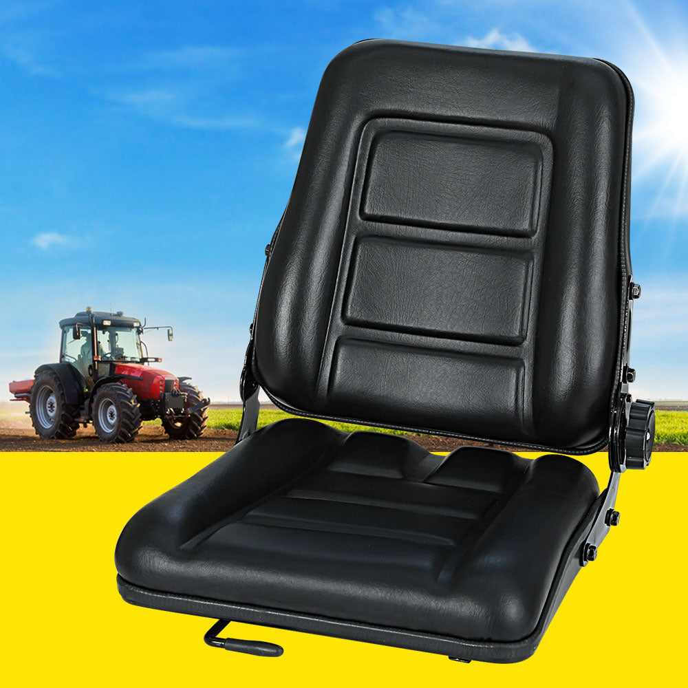 Giantz Universal Adjustable Tractor Seat Black PU Leather