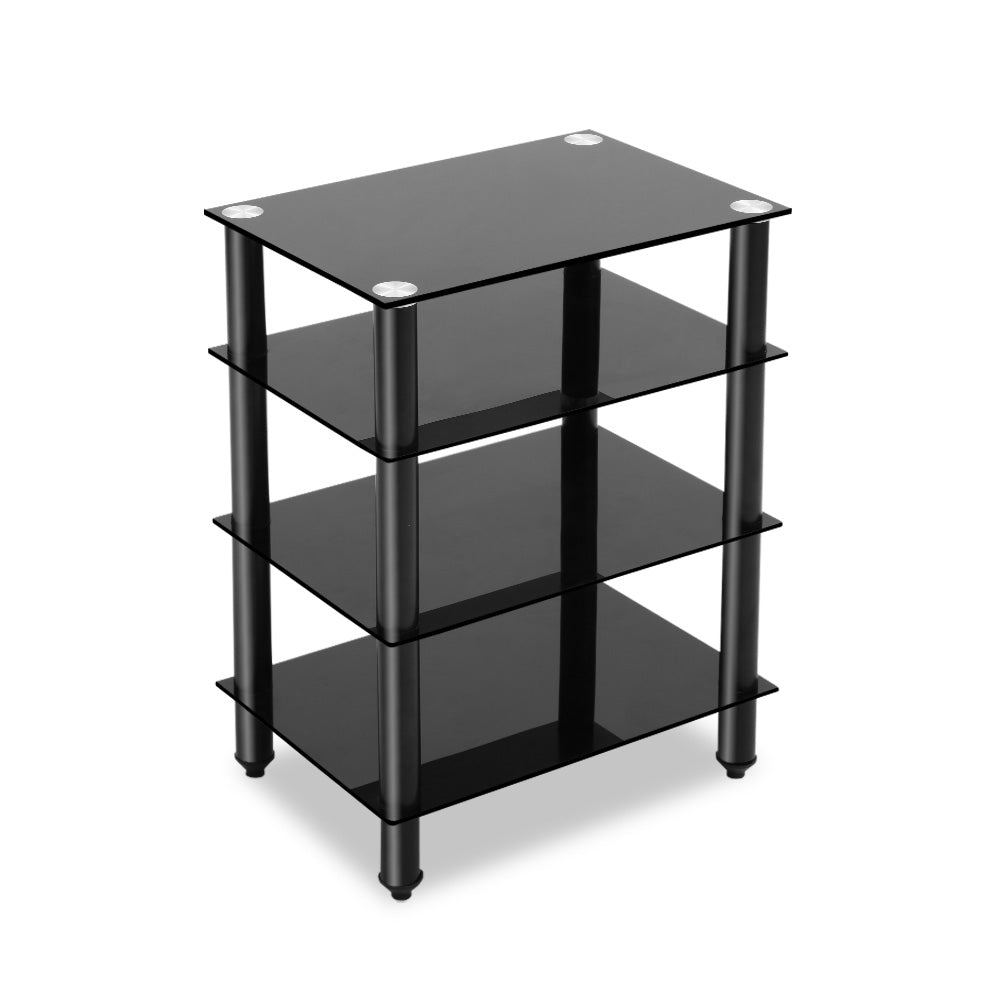 4-Tier Black Glass TV Stand Entertainment Unit