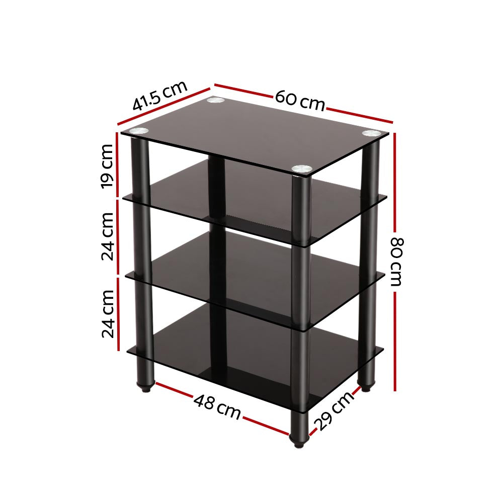 4-Tier Black Glass TV Stand Entertainment Unit