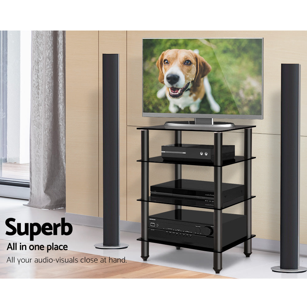 4-Tier Black Glass TV Stand Entertainment Unit