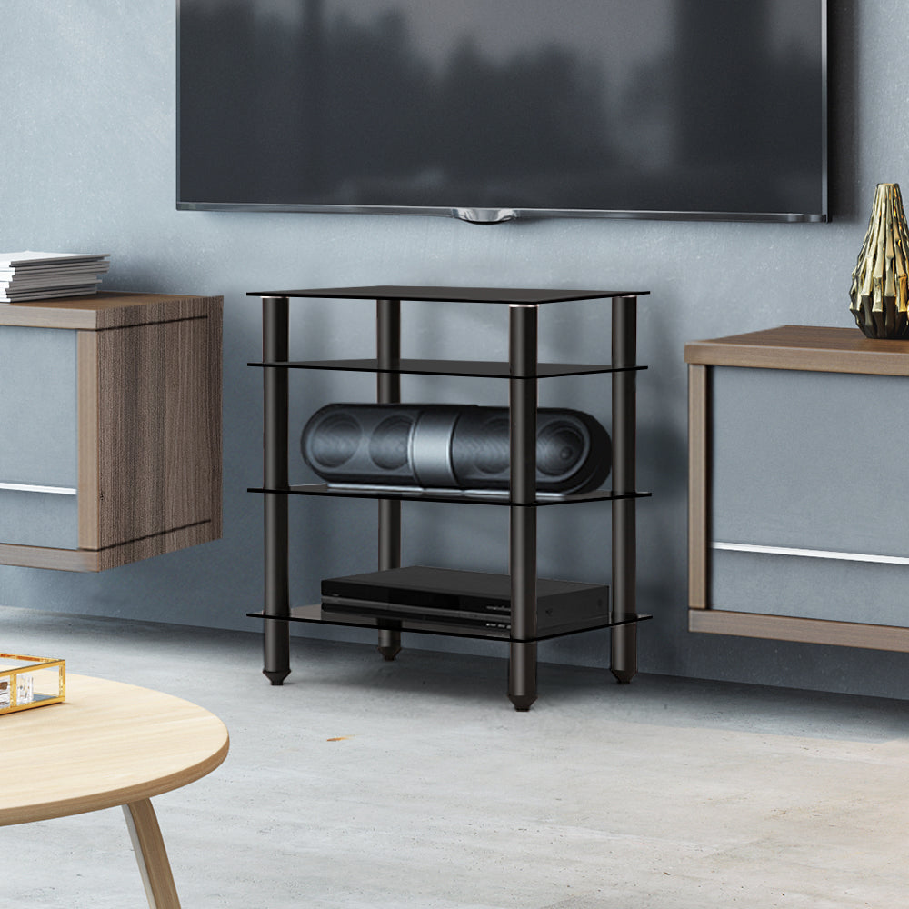 4-Tier Black Glass TV Stand Entertainment Unit