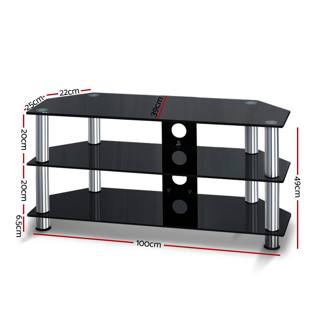 Artiss 3-Tier TV Stand Tempered Glass Black