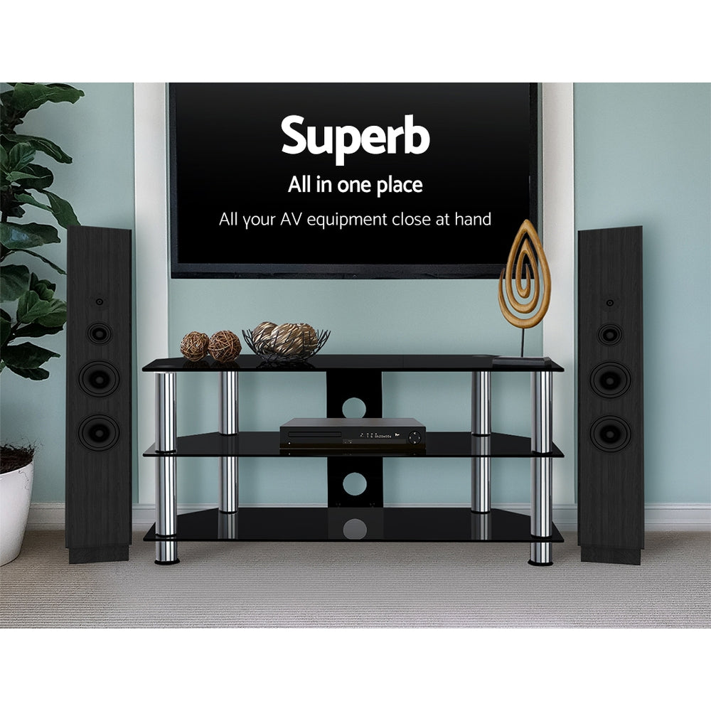 Artiss 3-Tier TV Stand Tempered Glass Black