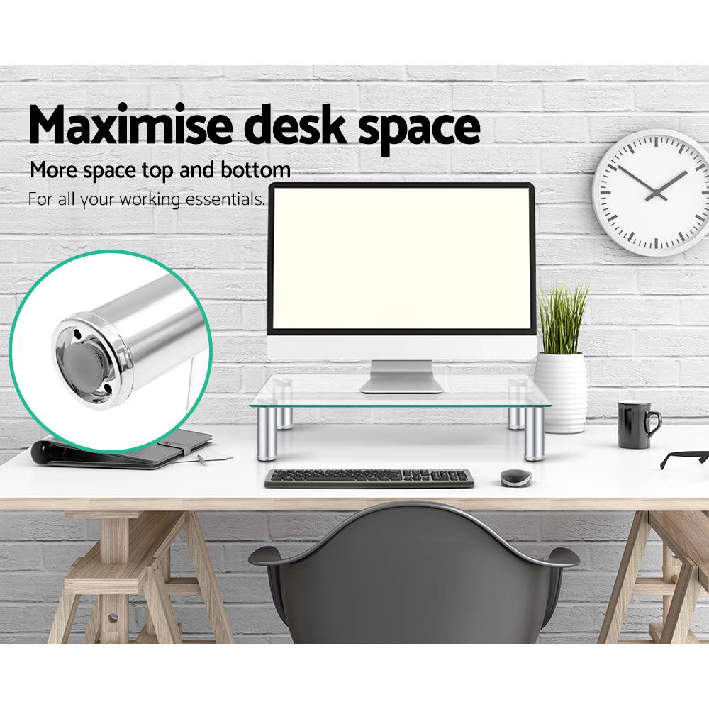 Artiss Adjustable Glass Monitor Stand Riser Clear