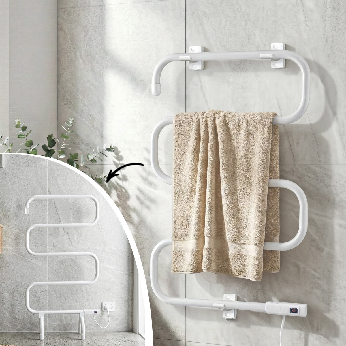 Devanti Heated Towel Rail Freestanding Wall Mounted S-Shape 100W