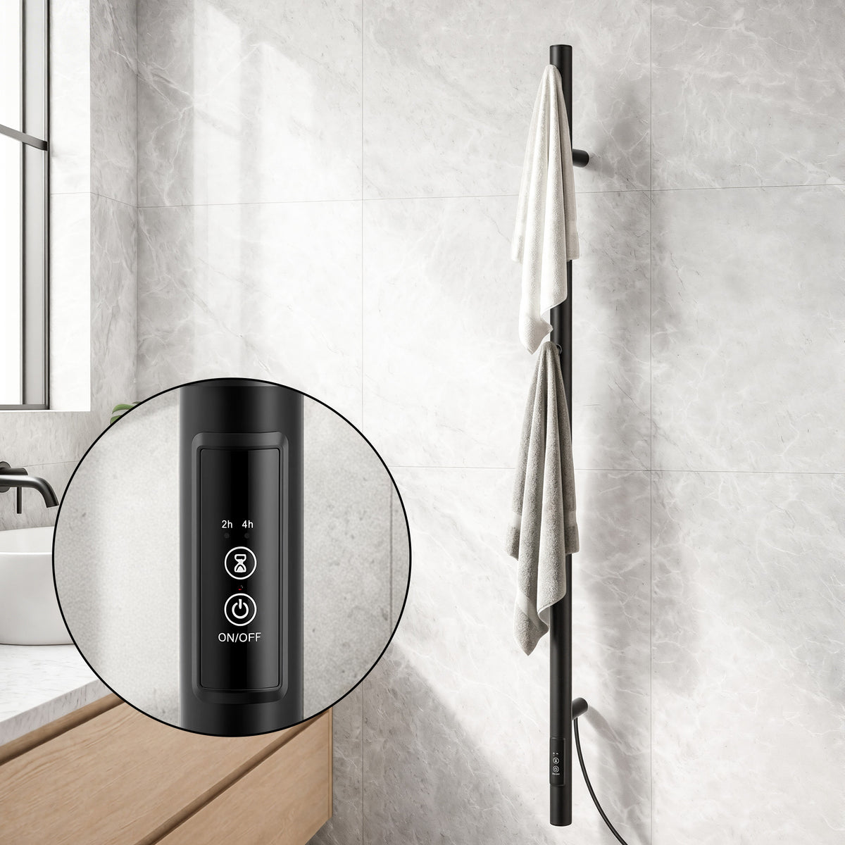 Devanti Heated Towel Rail with Timer 38W Black