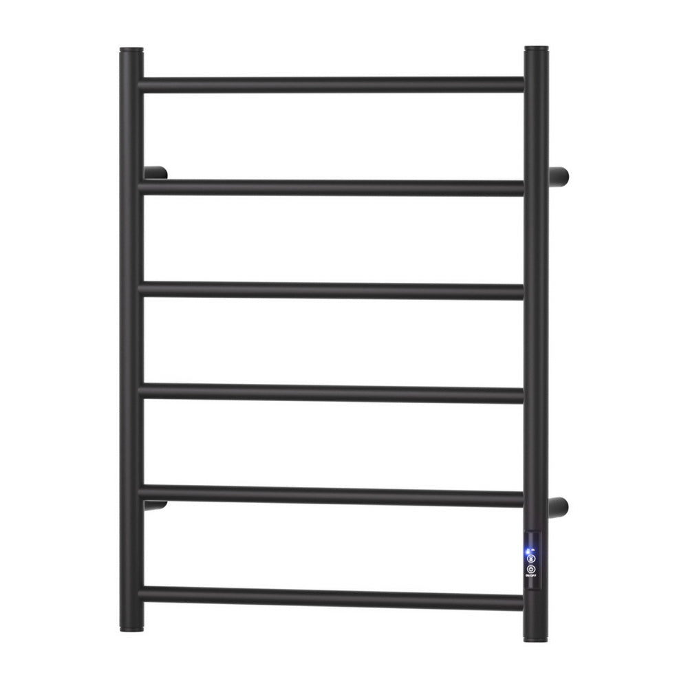 Devanti 6-Bar Heated Towel Rail Electric Timer Black