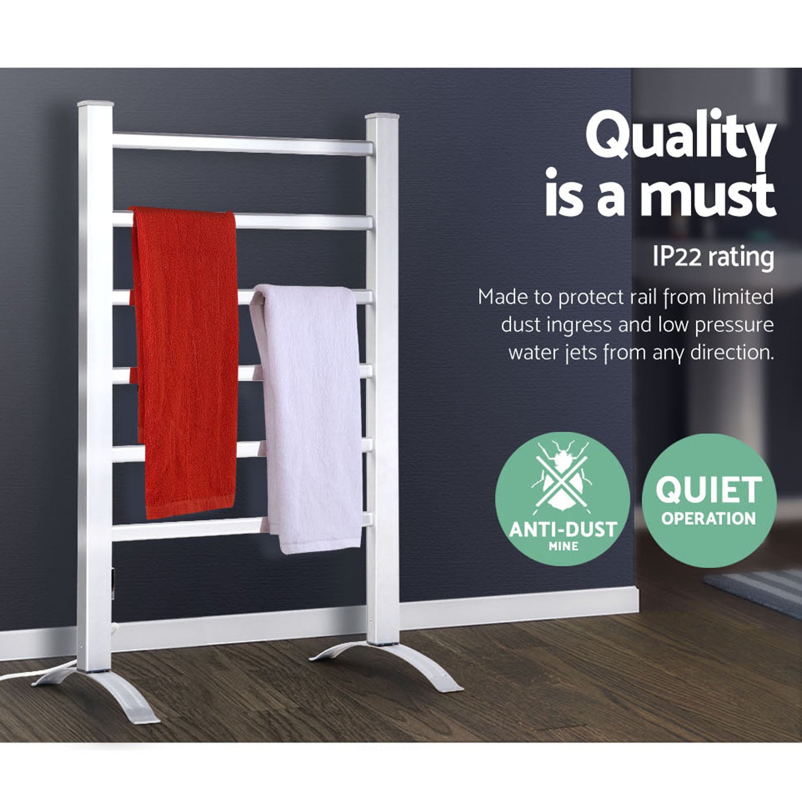 Devanti 6-Bar Electric Heated Towel Rail Rack with Timer