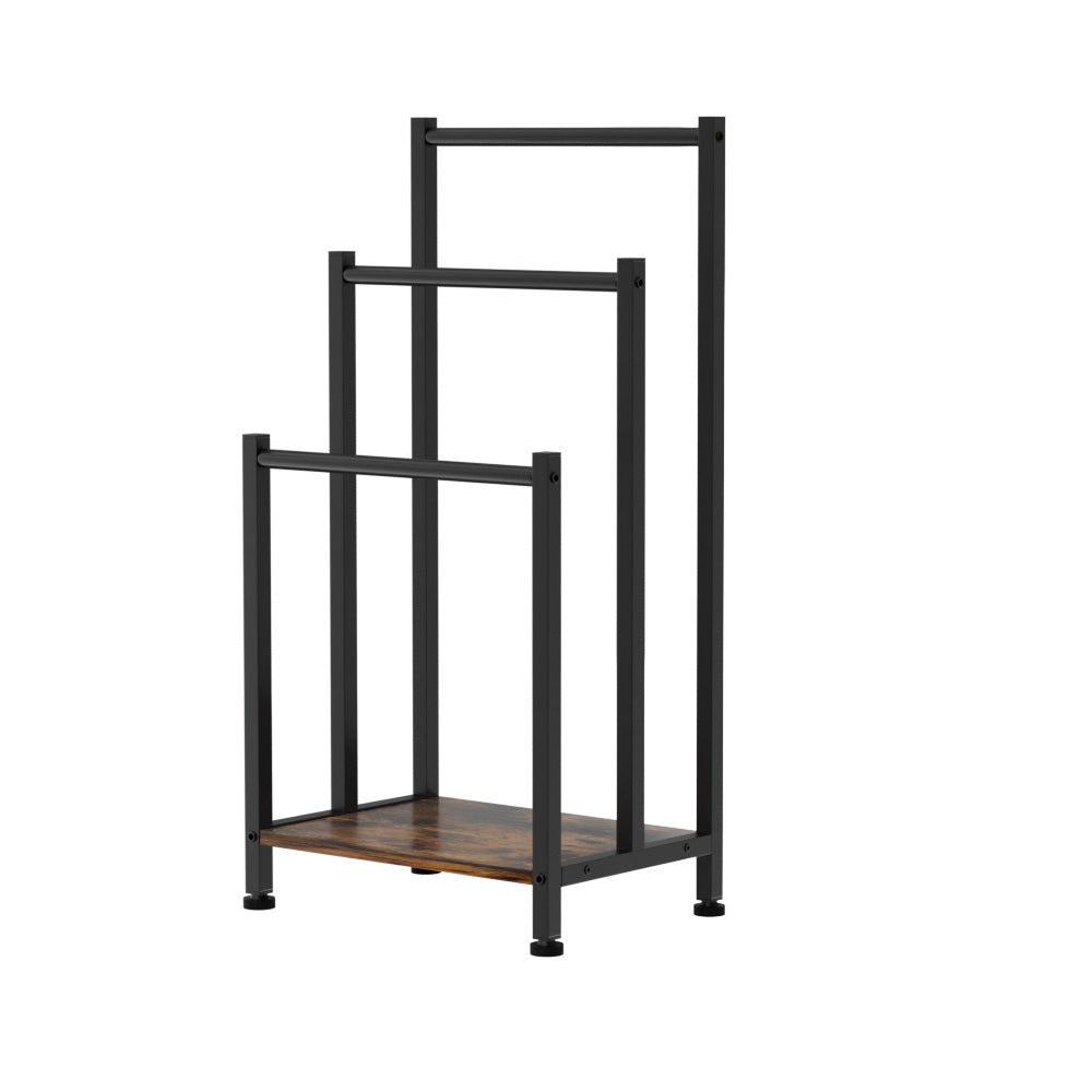 Freestanding 3-Tier Towel Rack Black Steel MDF Bathroom Organiser