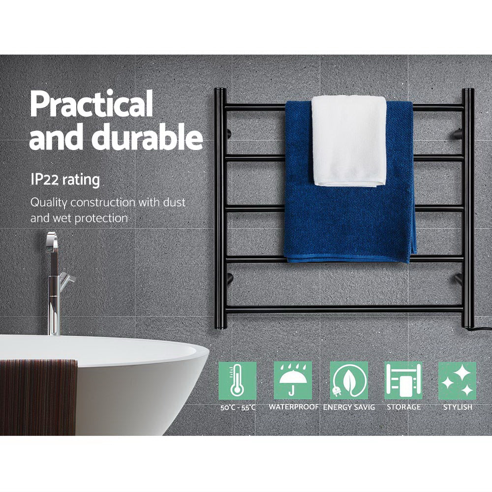 Devanti 5-Bar Wall-Mounted Heated Towel Rail Black