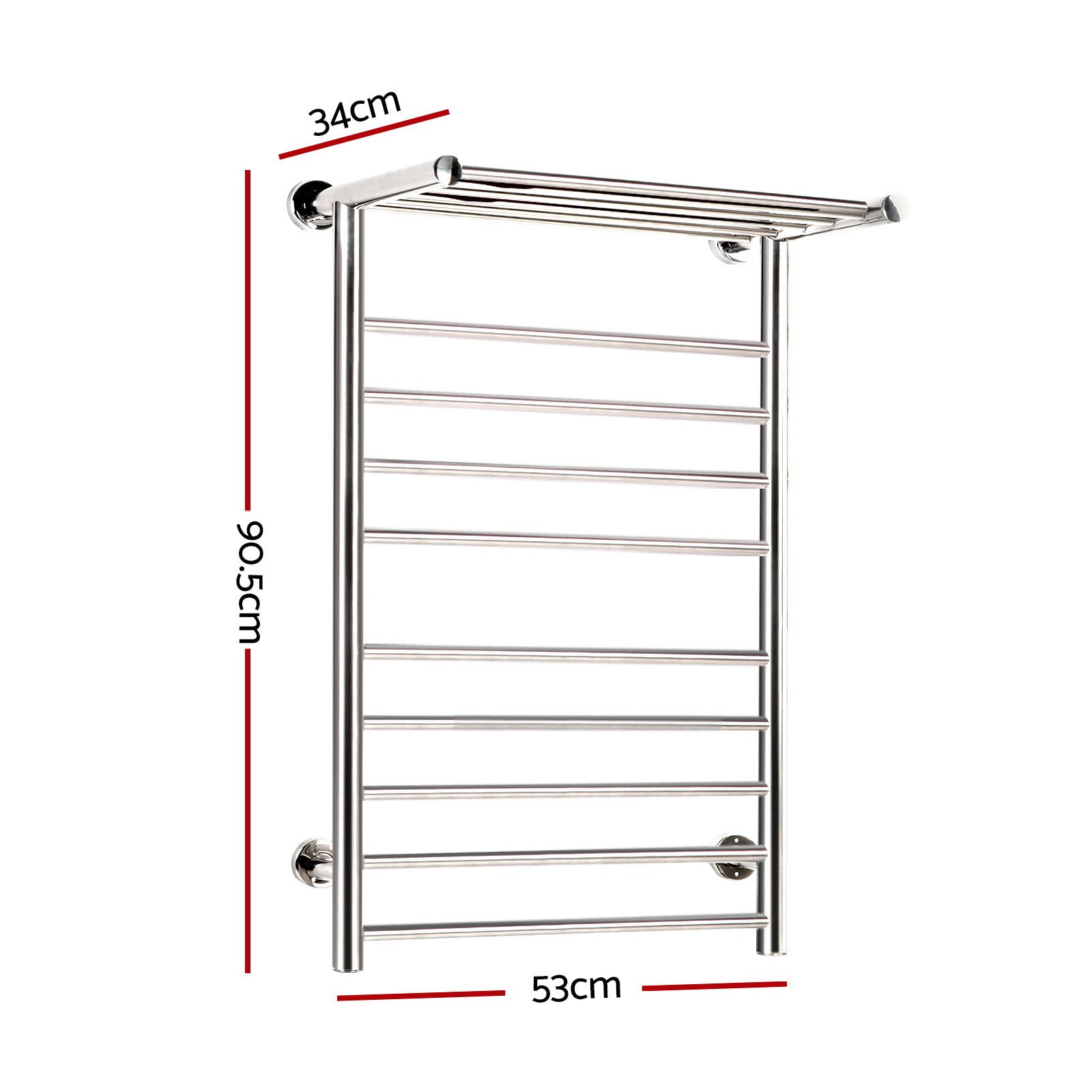 Devanti 14-Bar Wall-Mounted Electric Heated Towel Rail Polished Stainless Steel