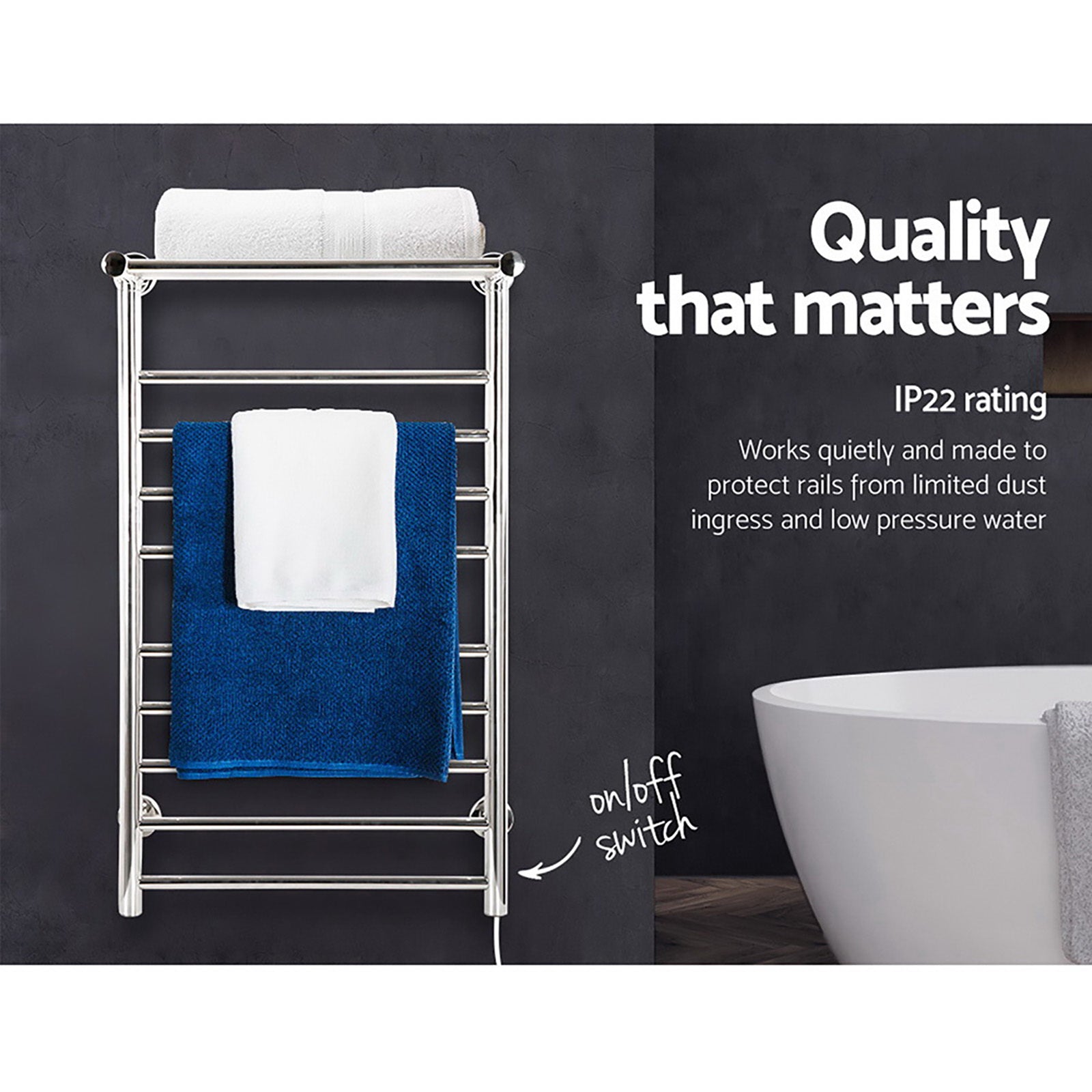 Devanti 14-Bar Wall-Mounted Electric Heated Towel Rail Polished Stainless Steel