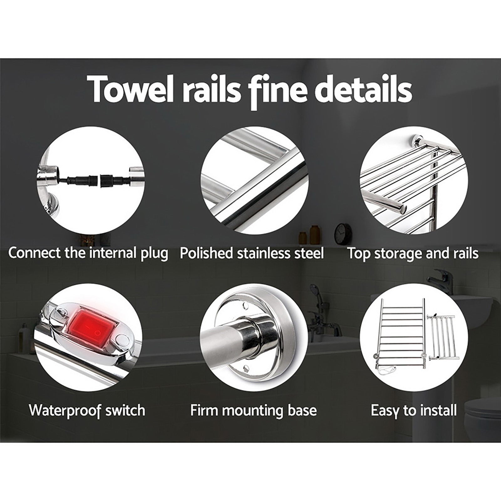 Devanti 14-Bar Wall-Mounted Electric Heated Towel Rail Polished Stainless Steel