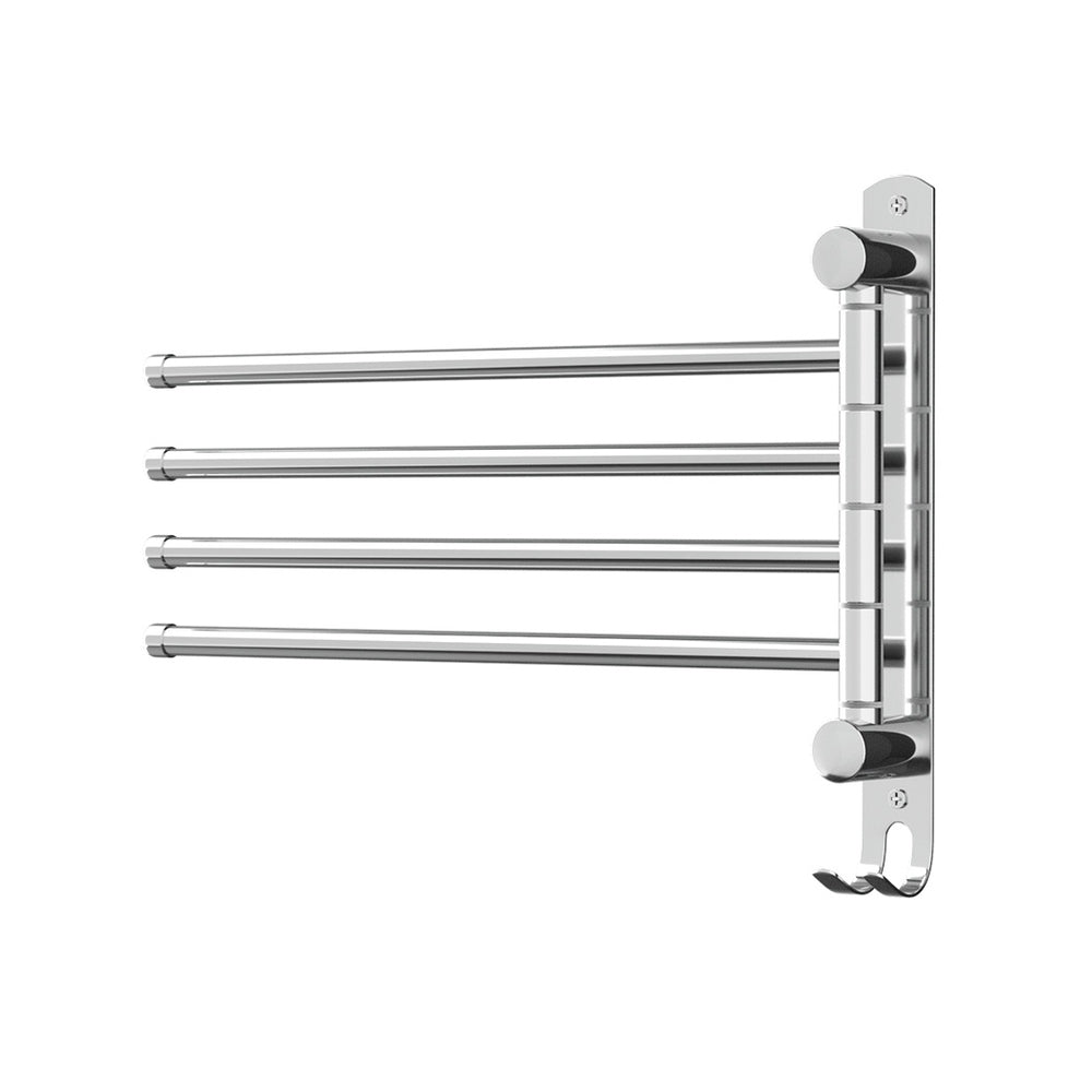 Stainless Steel Wall Towel Rail Rack 4 Bar Swivel Hanging Hook