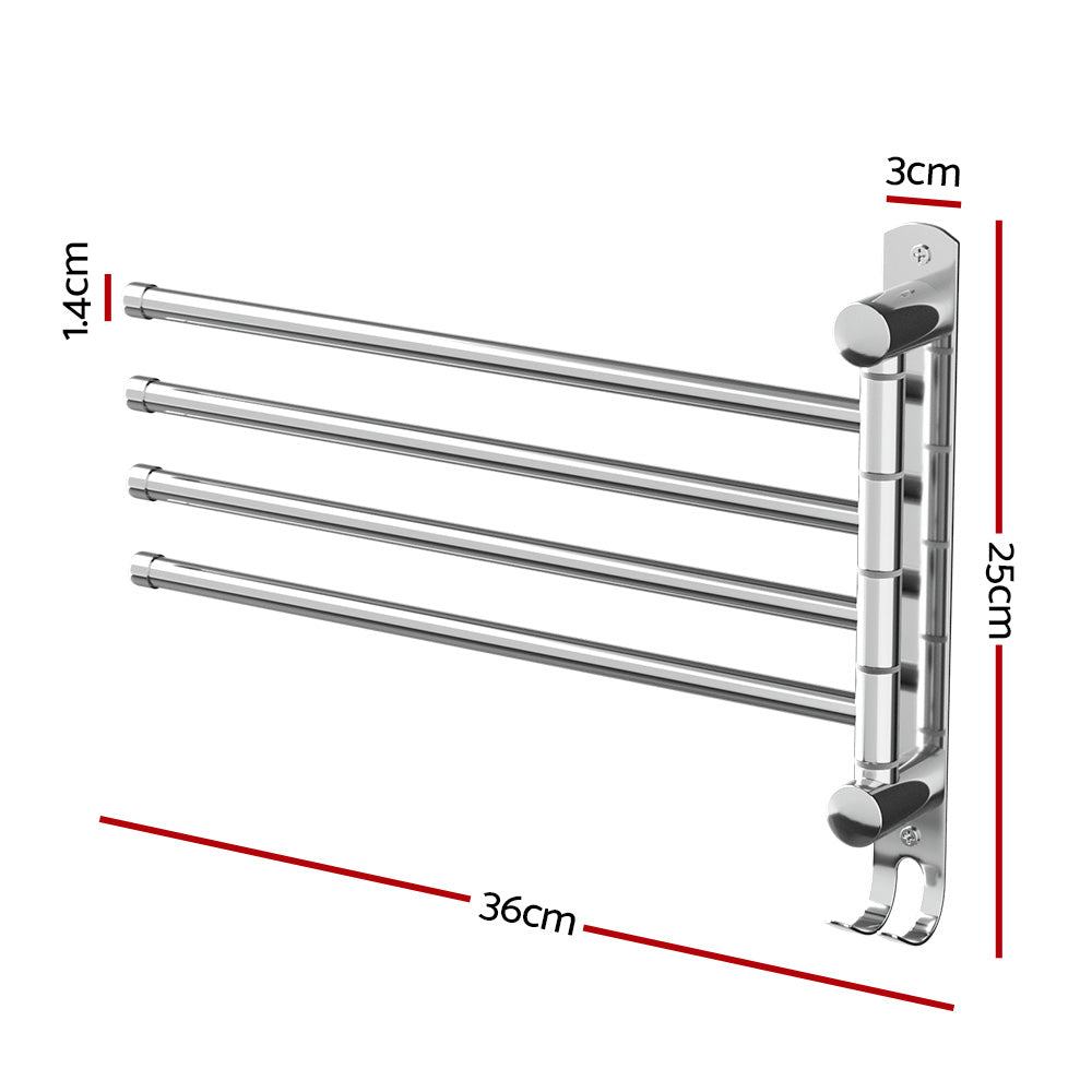 4-Bar Wall Mounted Towel Rail Rack Stainless Steel Swivel Silver