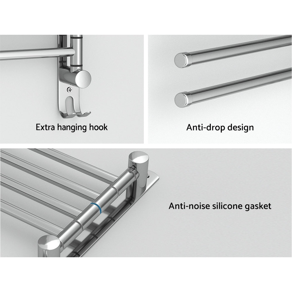 4-Bar Wall Mounted Towel Rail Rack Stainless Steel Swivel Silver
