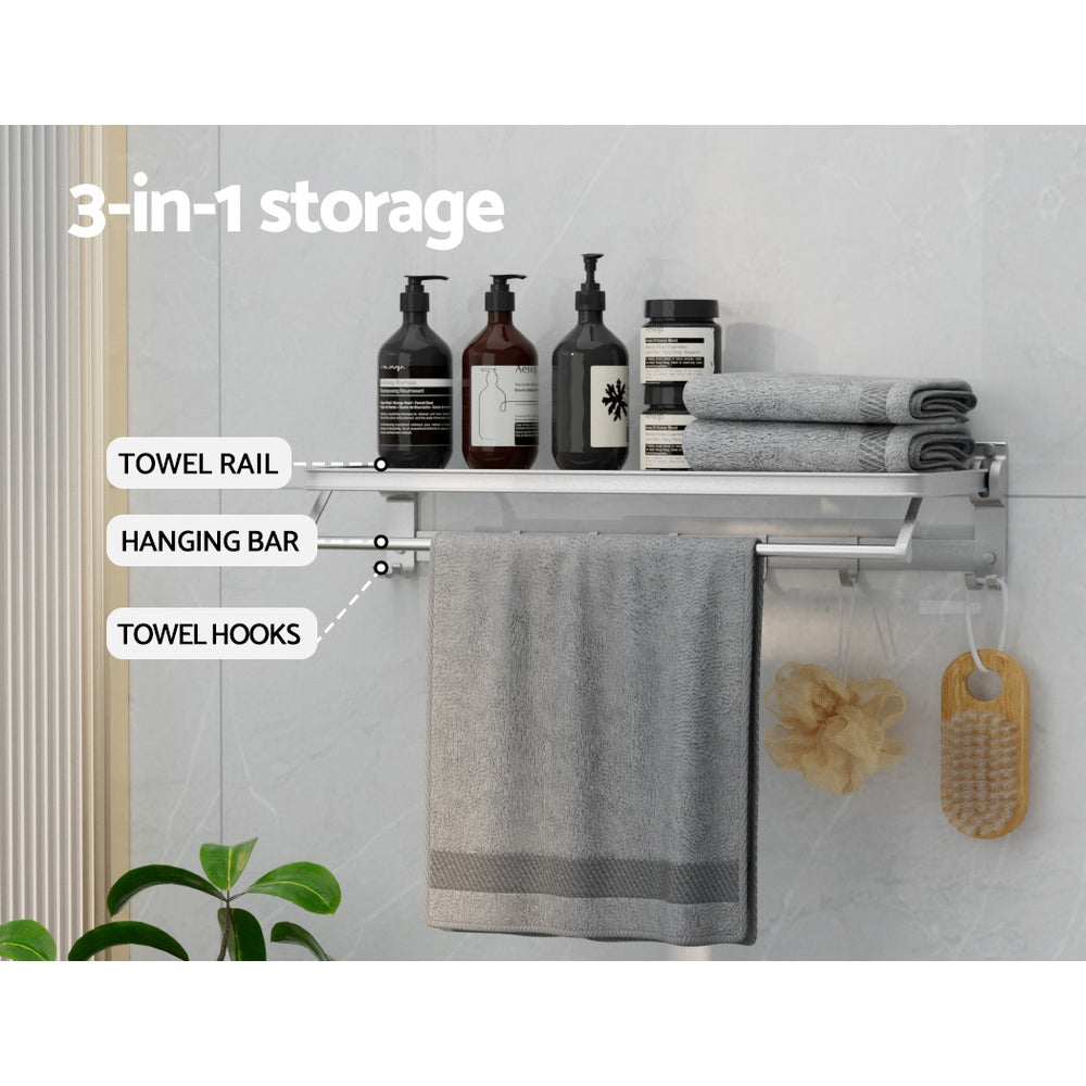 Foldable Wall-Mounted Towel Rack 4 Bars Aluminium Grey