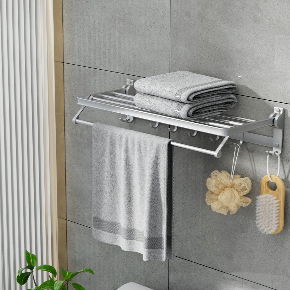 Foldable Wall-Mounted Towel Rack 4 Bars Aluminium Grey