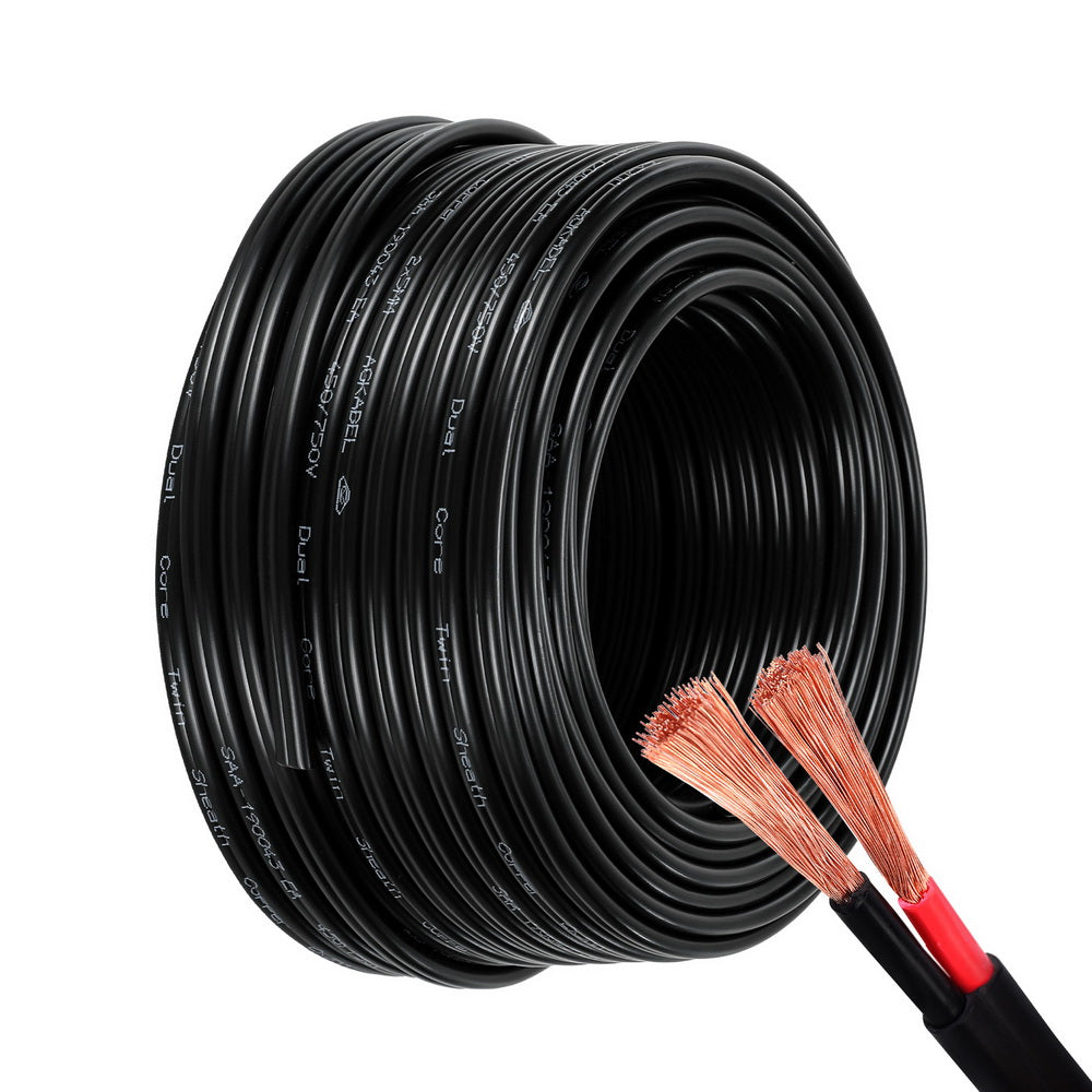 Giantz 30m Twin Core Electrical Cable 5MM Black Automotive 450V