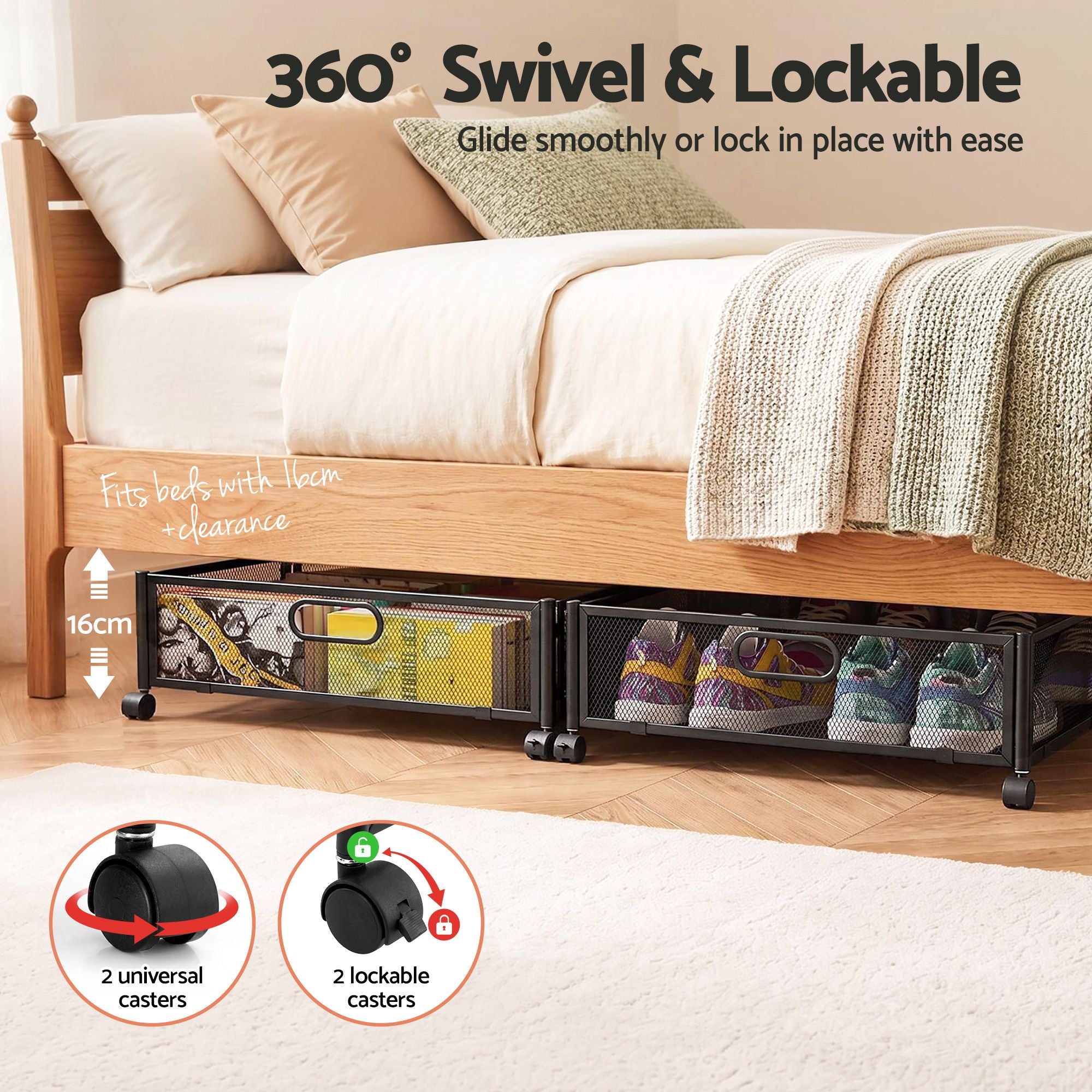 Artiss 4X Under Bed Storage Containers Metal Boxes Quilt Organiser with Wheels