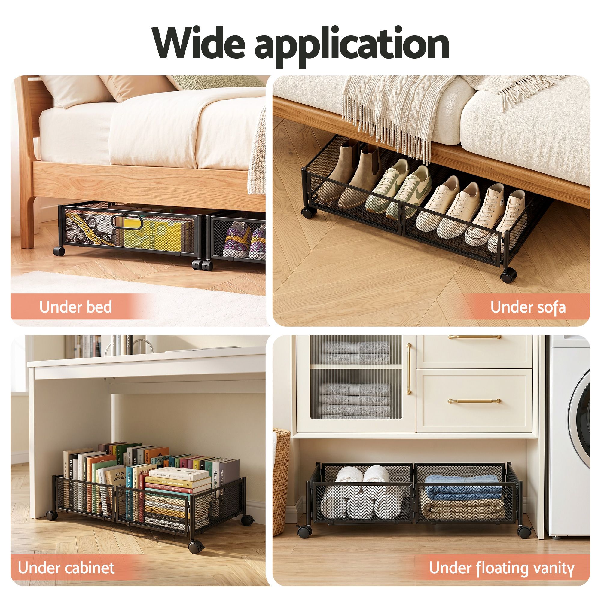 Artiss 4X Under Bed Storage Containers Metal Boxes Quilt Organiser with Wheels