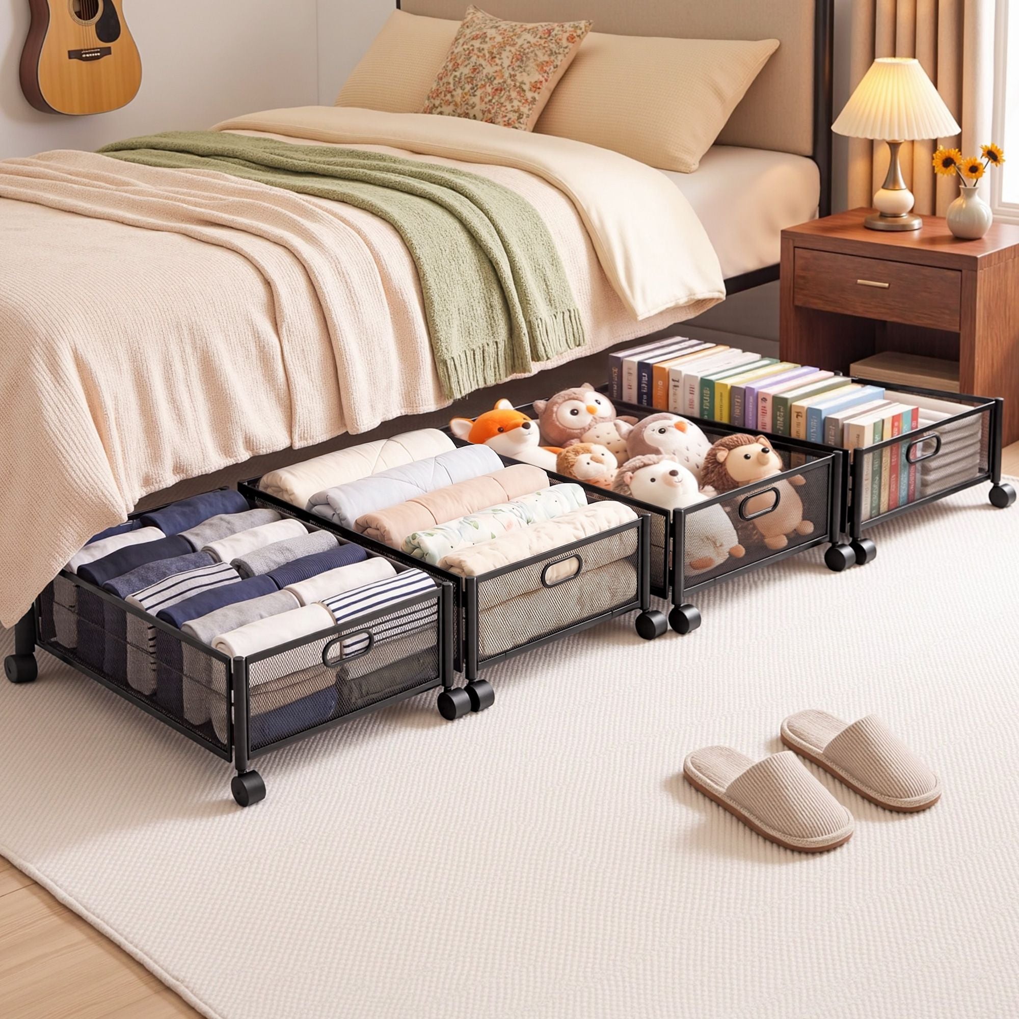 Artiss 4X Under Bed Storage Containers Metal Boxes Quilt Organiser with Wheels