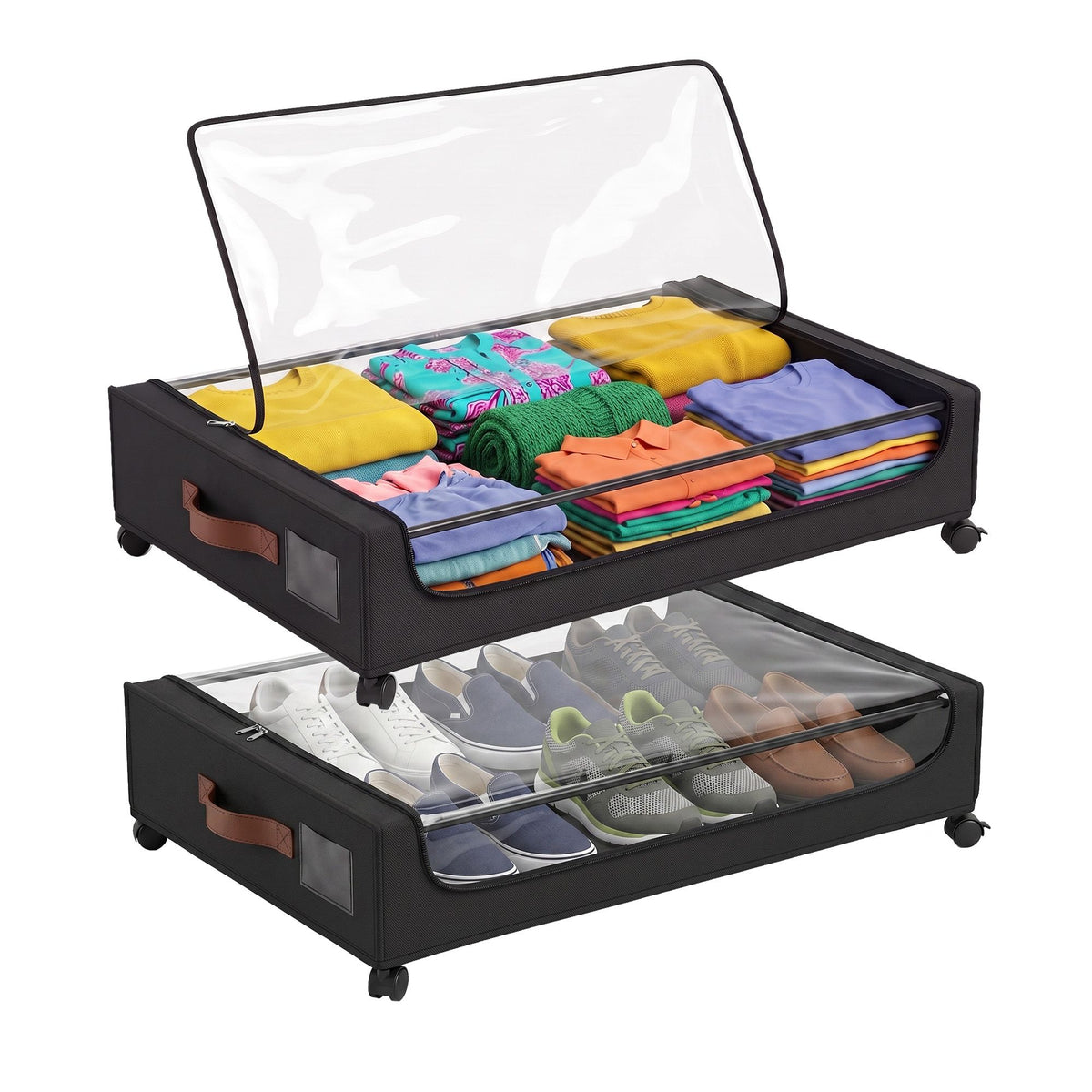Artiss 2 Piece Under Bed Storage Containers 48L With Wheels Black
