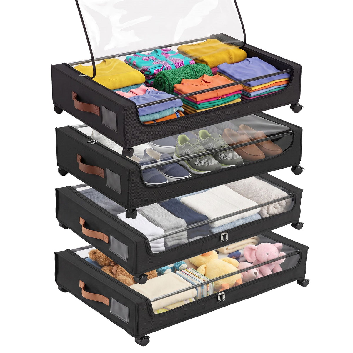 Artiss Under Bed Storage Containers 48L Clothes Organiser with Wheels Black