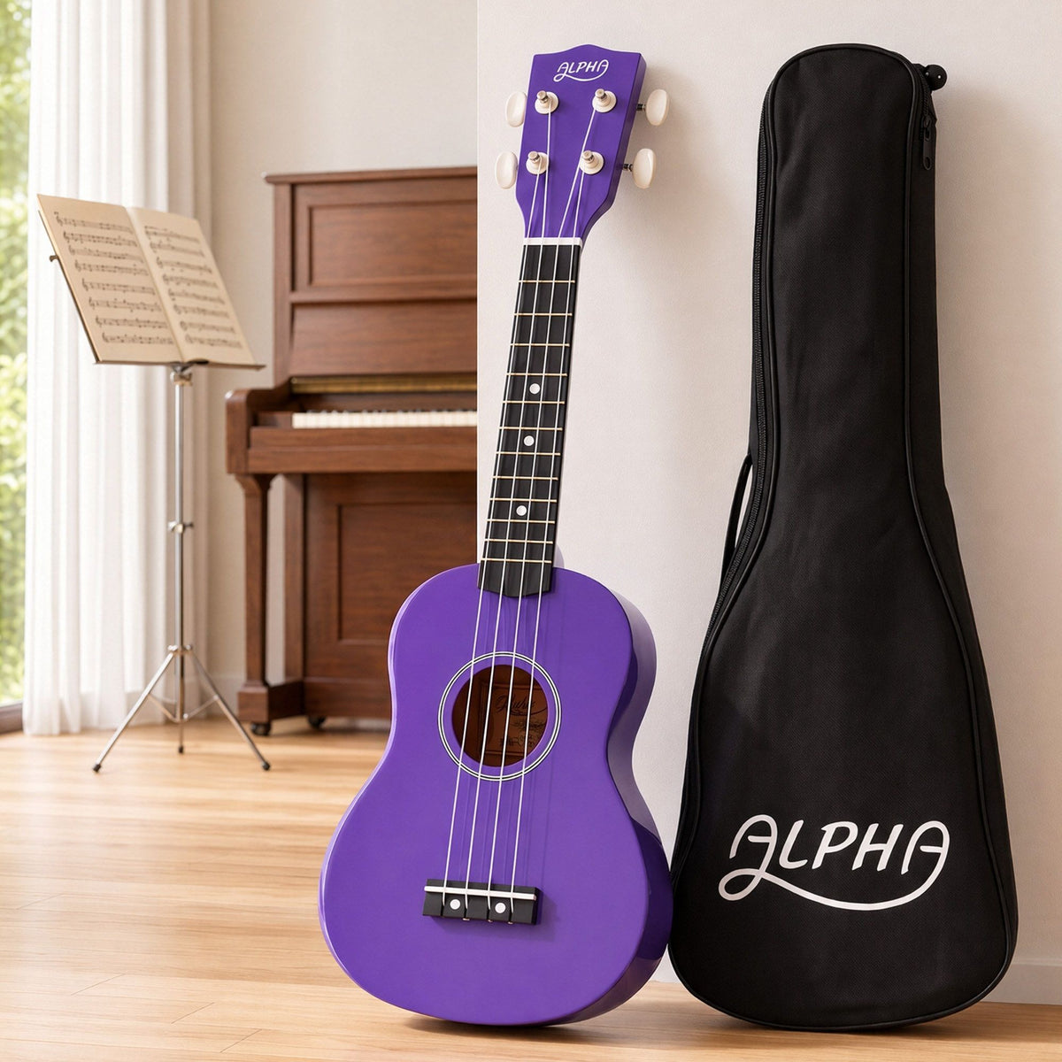 Alpha 21 Inch Soprano Ukulele Beginner Acoustic Kids Purple