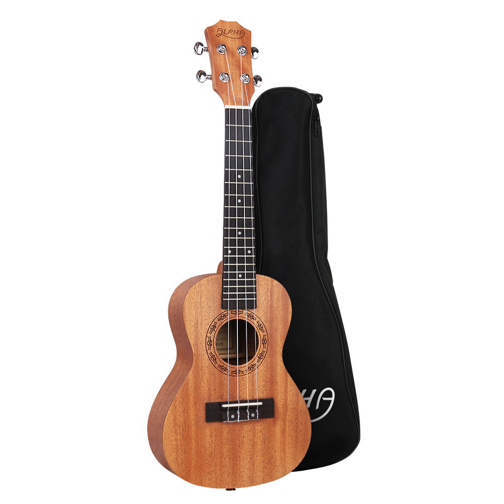 Alpha 23" Concert Ukulele Natural Mahogany Beginner Gift w/ Carry Bag