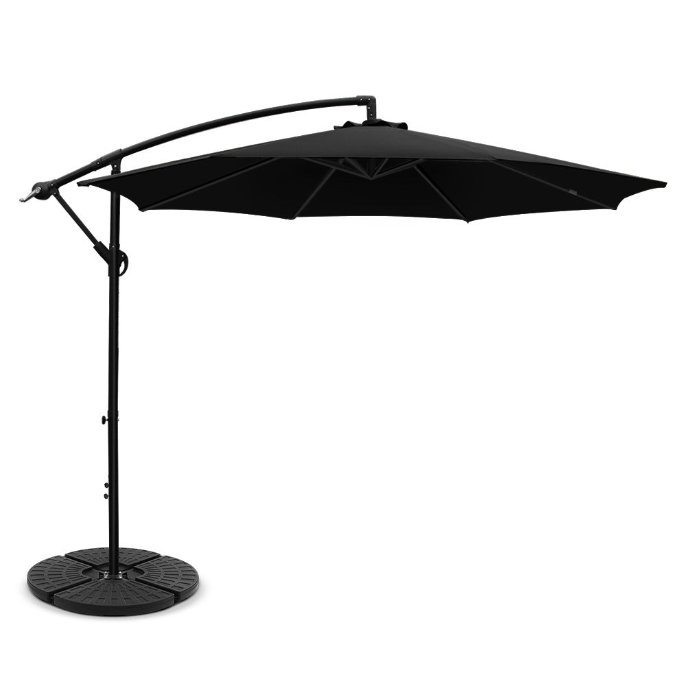 Instahut 3m Cantilever Outdoor Umbrella Black w/Base