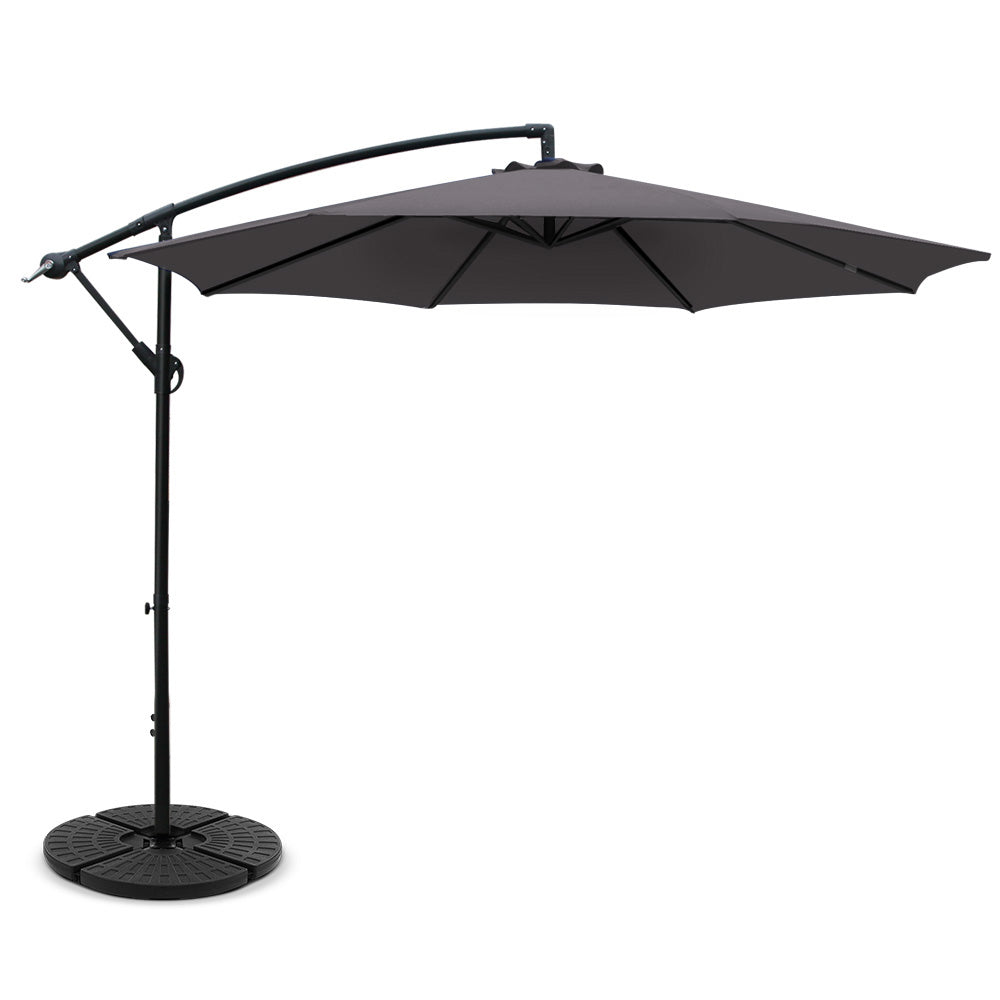 Instahut 3m Cantilever Outdoor Umbrella with Base Charcoal