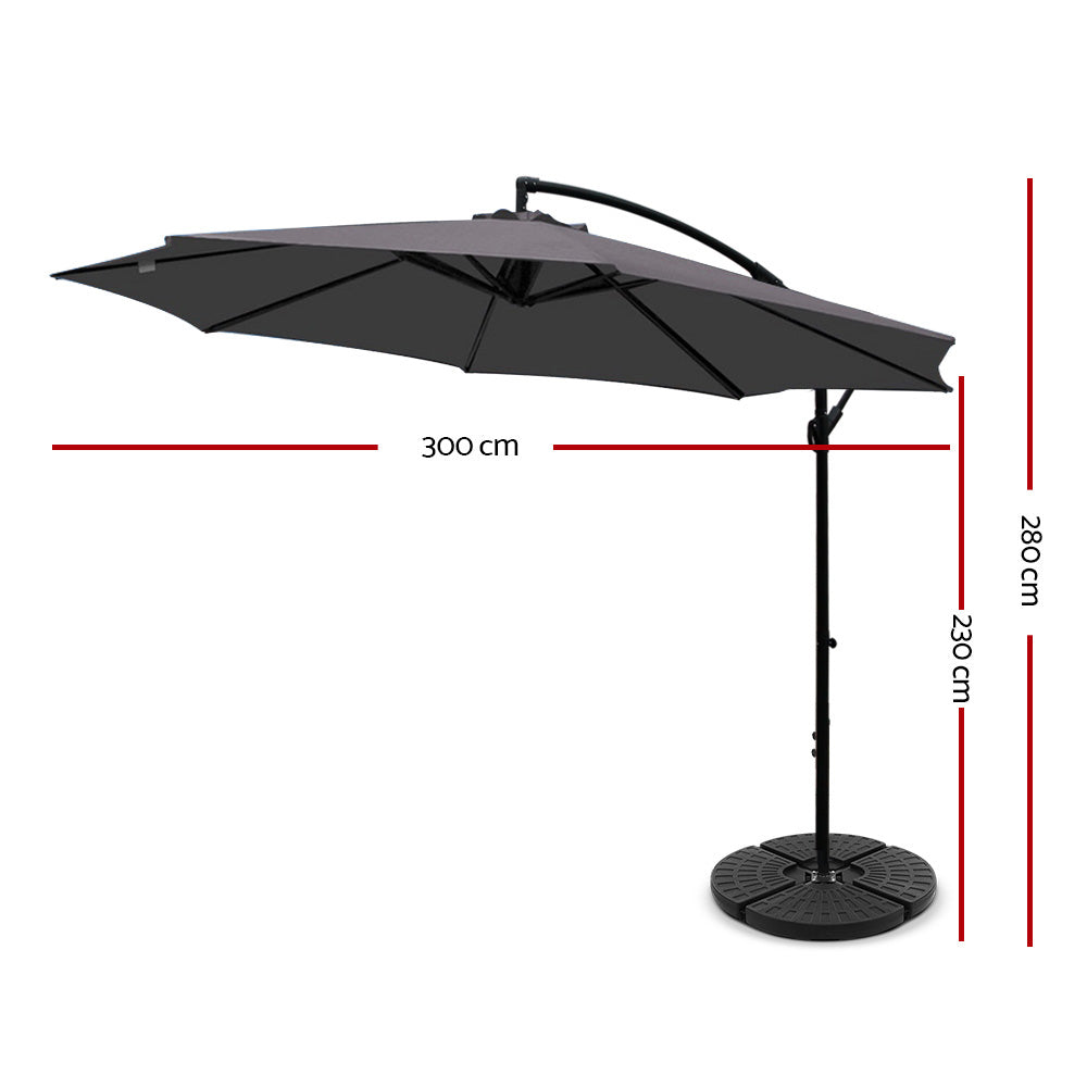 Instahut 3m Cantilever Outdoor Umbrella Charcoal w/Base