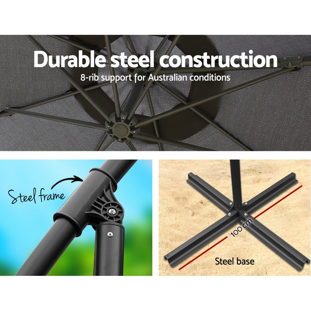 Instahut 3m Cantilever Outdoor Umbrella Charcoal w/Base