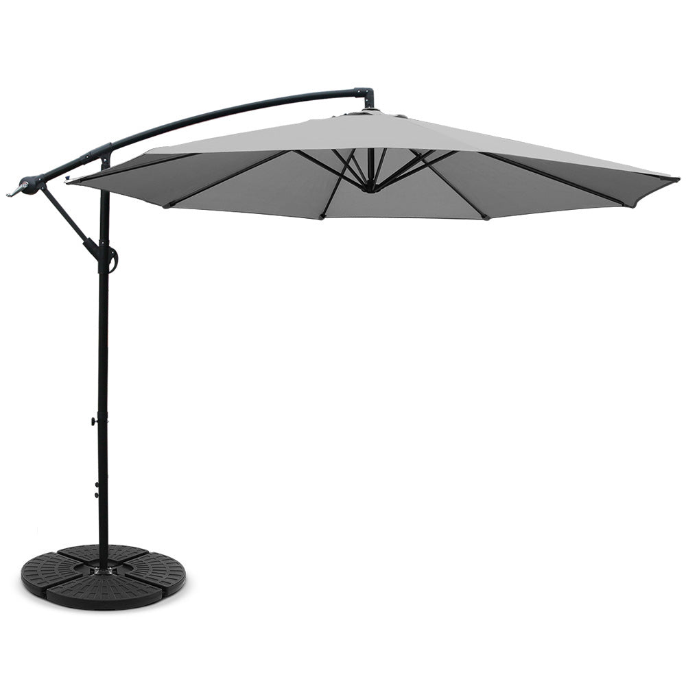 Instahut 3m Cantilever Outdoor Umbrella with Base Grey