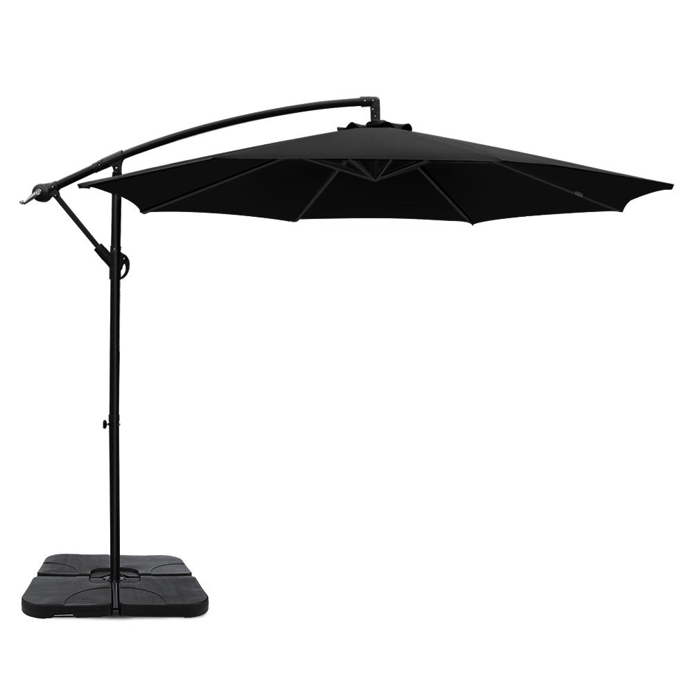 Instahut 3m Cantilever Umbrella Black Outdoor Patio Parasol w/Base