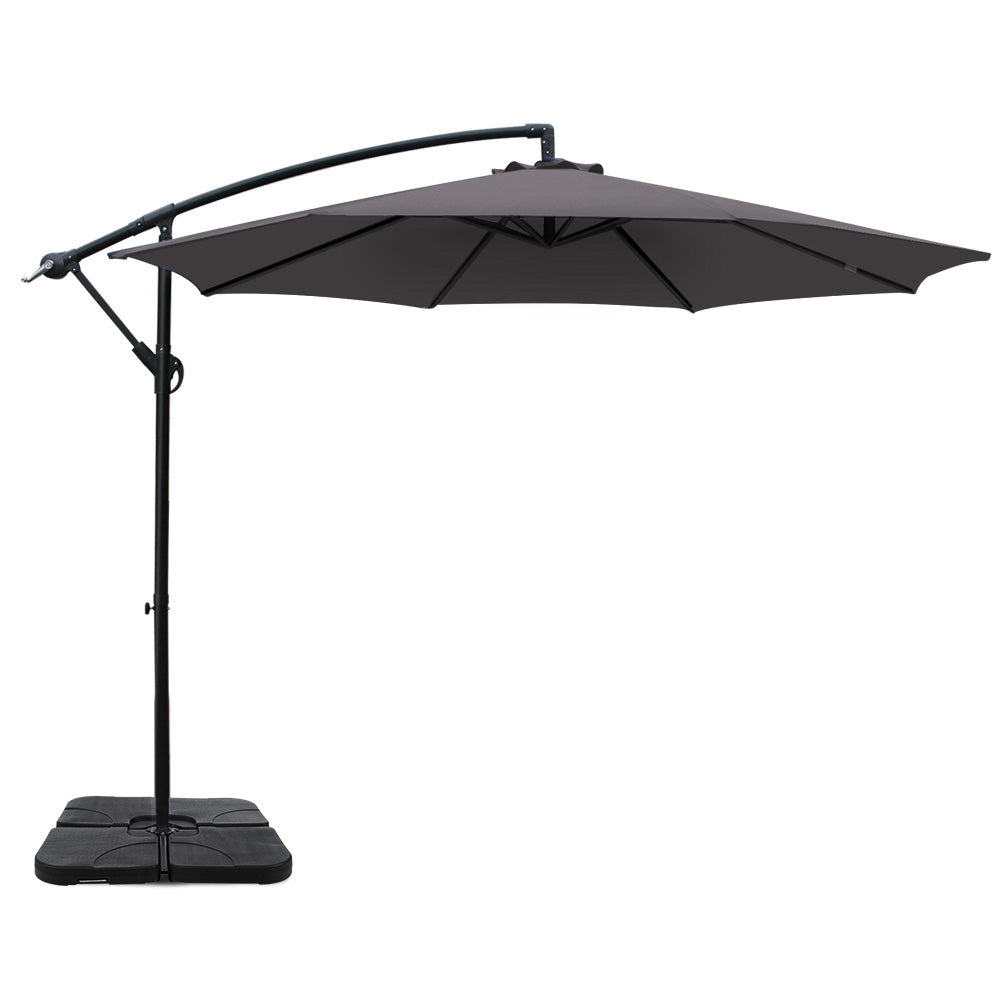 Instahut 3m Outdoor Cantilever Umbrella Charcoal with Base
