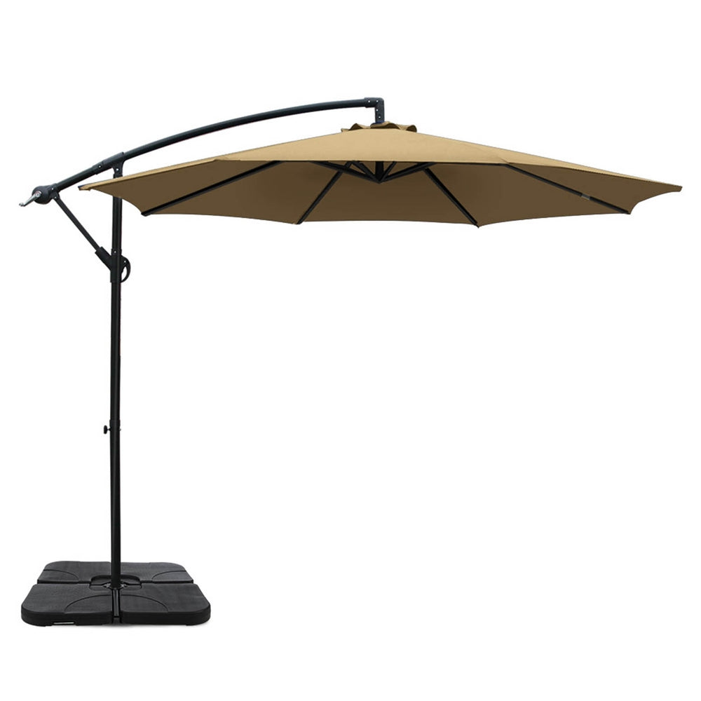 Instahut 3m Outdoor Cantilever Umbrella Beige w/Base