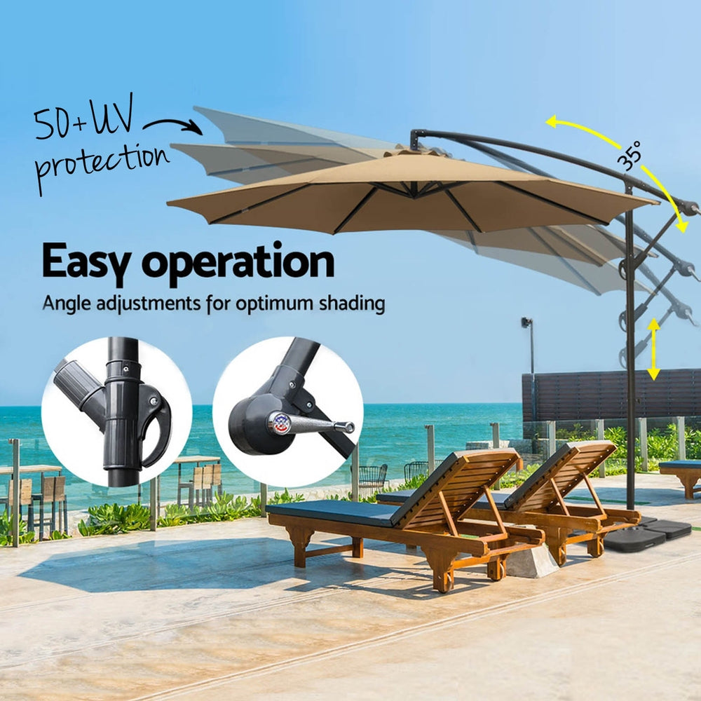 Instahut 3m Outdoor Cantilever Umbrella Beige w/Base