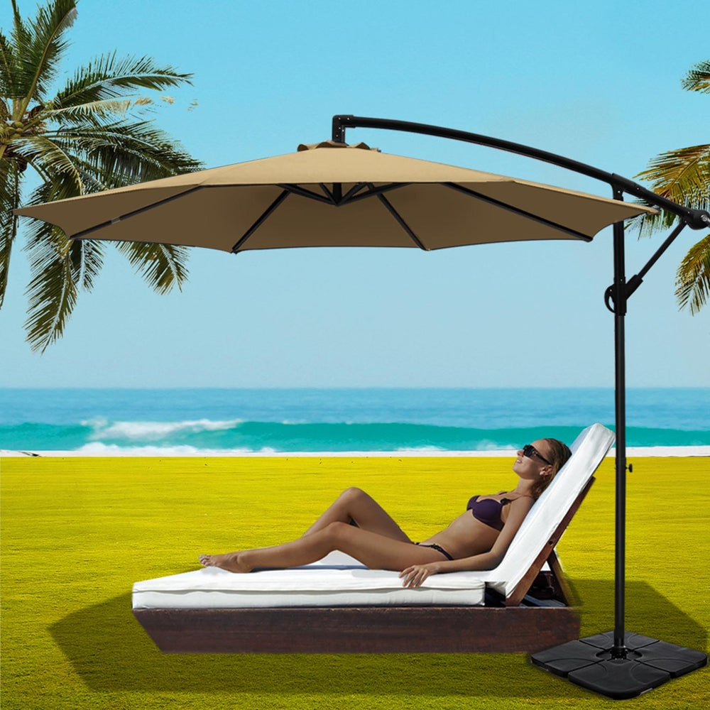 Instahut 3m Outdoor Cantilever Umbrella Beige w/Base