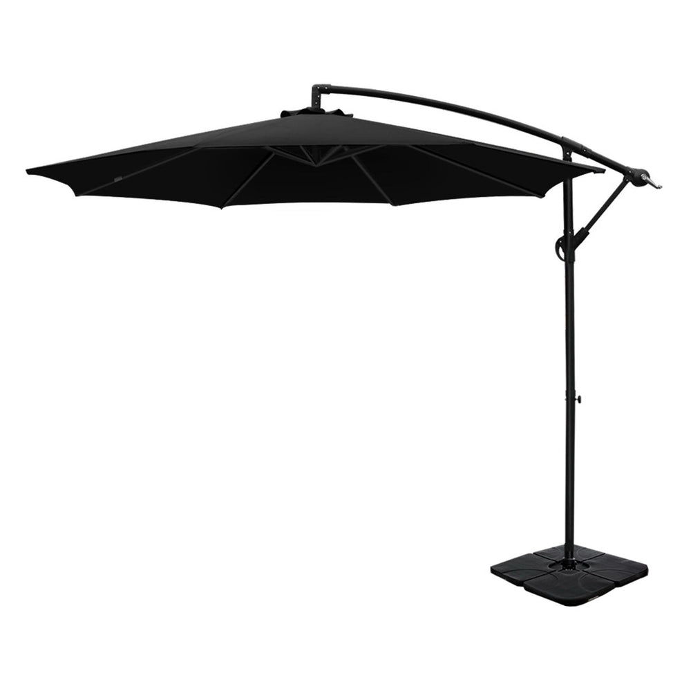 Instahut 3m Outdoor Cantilever Umbrella Black w/Base